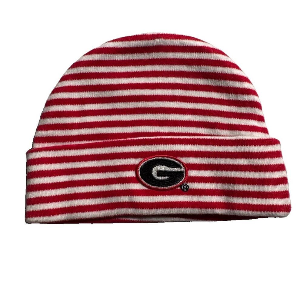 Georgia Bulldogs Baby Beanie Newborn Red White Striped Cotton UGA NCAA Hat